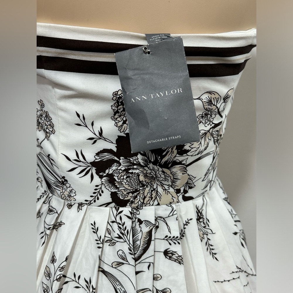 AnnTaylor Women's Floral Cotton Strapless Pleated A-Line Fit & Flare Dress Size4 - Picture 4 of 7